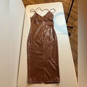 Brown Faux Leather Midi Slip Dress - Brand Unspecified